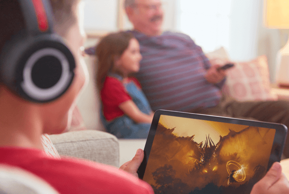 Family enjoying content on tablet