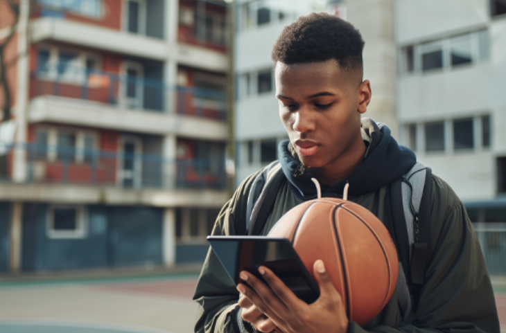 young man using tablet