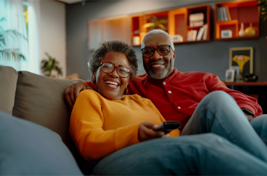 Customers watching TV together