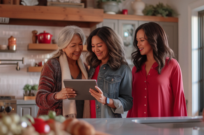 Family enjoying content on tablet